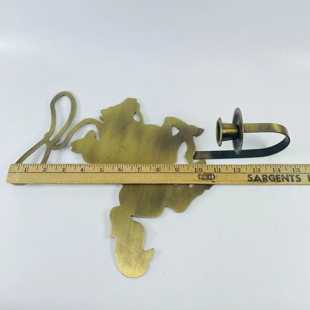 Vtg Brass Cowboy Roper Rodeo Wall Candle Sconce Holder 14.5